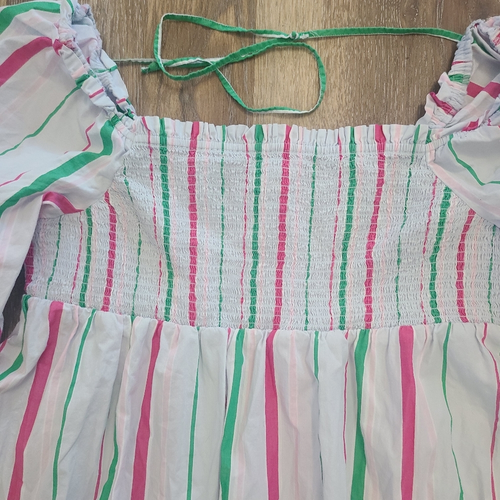 crown & ivy White Midi Dress with Pink and Green Stripes - Picture 2 of 4